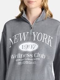 Mineral Wash Quarter Zip Graphic Sweatshirt – New York 1997 Wellness Club
