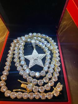 10k natural diamond pendant with tennis chain