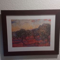 Vincent Van Gogh Grove Of Olive Trees Mahogany Wood Framed Print Picture Wall Art 13x16