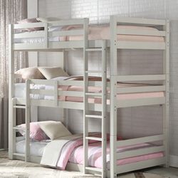 Brand New Light Grey Twin Size Triple Bunk Bed 