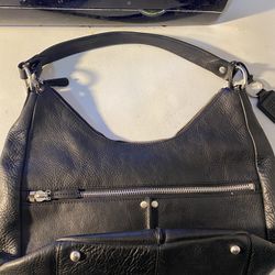 Ellington Large Genuine Black Pebbled Leather Shoulder Bag Hobo Purse