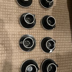 Sasaki Colorstone Winter Black Stoneware Coffee Cup & Saucer Set, 8-Piece