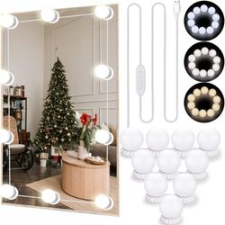 LED Vanity Mirror Lights with 10 Dimmable Bulbs 3 Color Modes, Makeup Lights Stick On for Vanity Table Set & Bathroom Mirror, USB Power Cord (Mirror a