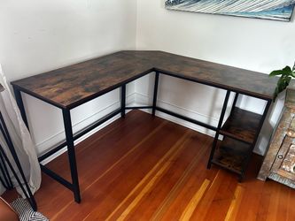 L-Shaped Industrial Corner Desk with Shelves