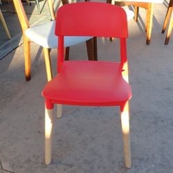 Red Modern Chair Plastic w Wood Legs