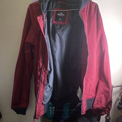 Hollister Red Bomber Jacket With hoodie