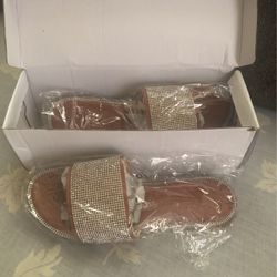 Women Stylish Rhinestones Decor Flat Slippers 