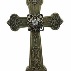 Antique Cross Pendant Brooch 14k & Diamond Crucifix Ornate Vintage 