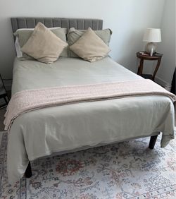 Queen Bed Frame with Upholstered Headboard