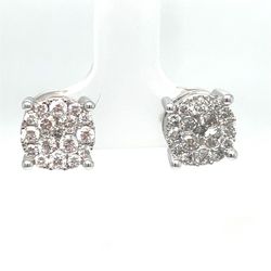 10KT White Gold Diamond Cluster Round Earrings 3.10g 1CTW 190405/11