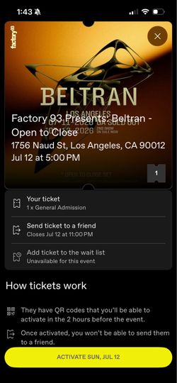Sunday ticket July 12