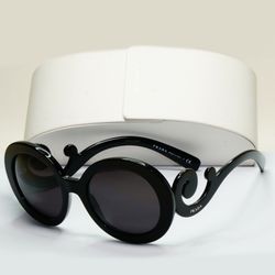 Prada Sunglasses Swirl Baroque Round Black (SPR 27N 1AB-5W1) Case & Dust Cloth