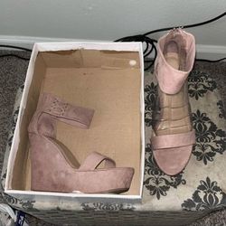 Mauve color wedge heels