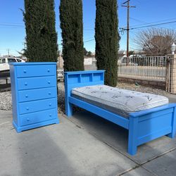 Twin Solid Wood Bed W/ Mattress & Matching Chest!