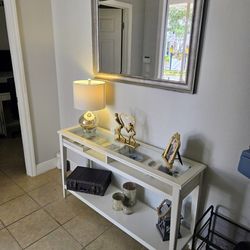 IKEA LIATORP White Console Table with Glass Top and Silver mirror