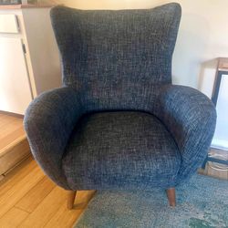 Pair Of Blue Wing-back Chairs
