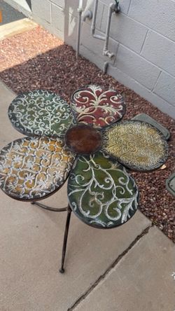 Metal Flower Accent Table or Garden Decor