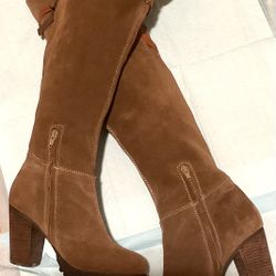 Brown Thigh High Chunky Heel Suede Boots (7.5)