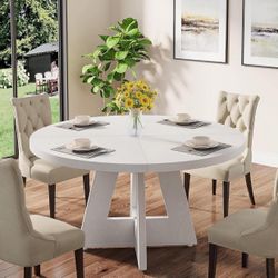 47" Dinner Room Tables for 4-6, Farmhouse Accent Furniture with Wooden Tabletop and Cross Base, White NO CHAIRS!!!