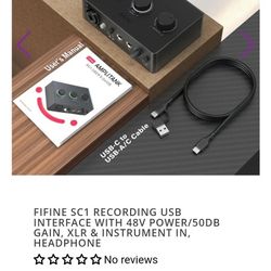 FIFINE SC1 Recording USB Interface with 48V Power/50dB Gain, XLR & Instrument In, Headphone