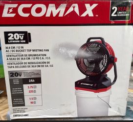 Ecomax 20V 12-Inch Bucket Top Misting Fan