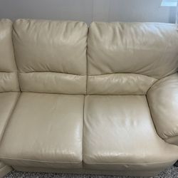 Cream Genuine Leather Sectional 