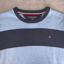 Tommy Hilfiger Size Large Men Navy Blue Baby Light Blue Pullover Sweater Stripe