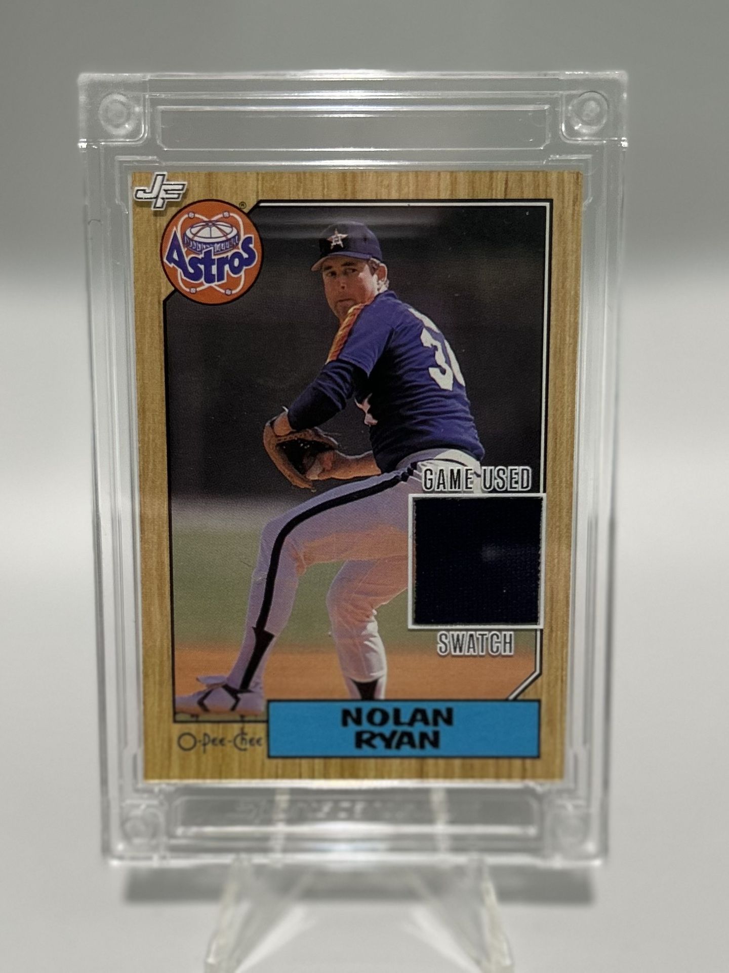 1987 O-Pee-Chee # 155 Nolan Ryan Game Used Swatch Jersey Fusion Edition.