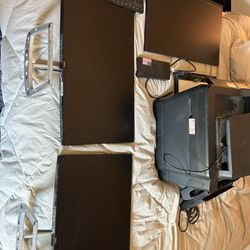 Full Desk Top Set Up Monitors Printer And Dock Station