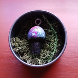 "Galaxy Dayz" Handmade Wooden  Pour Painted Mushroom Pendant with Container