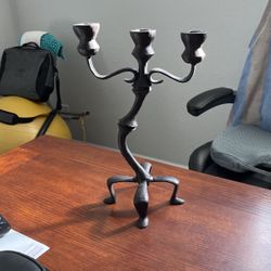 Vintage MCM Gothic Cast Iron Distortion Candelabra 15in Tall