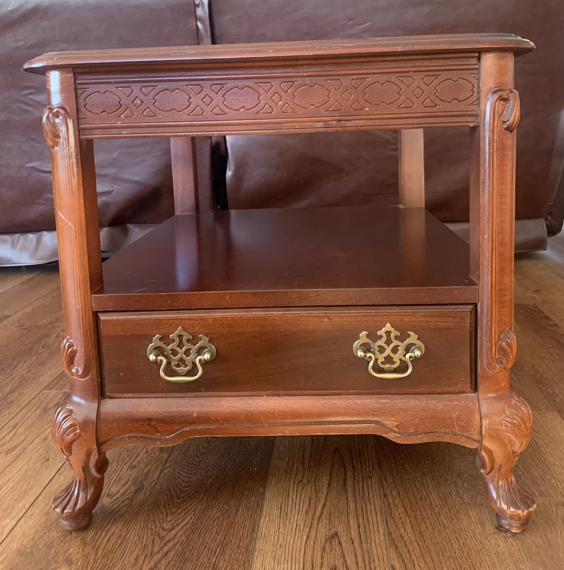 French Country Solid Wood Side Table with Storage Drawer