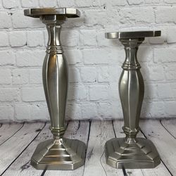 2PC Pair Candle Holder Metal Silver