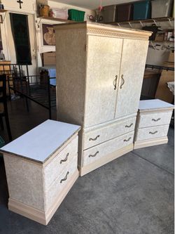 Tall Dresser With 2 Drawers & Shelves & 2 Nightstands With 2 Drawers;Brass Handles; Very Good Conditions