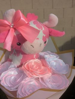 Valentine's Day Pink Cow Flower Roses Bouquet Ramo