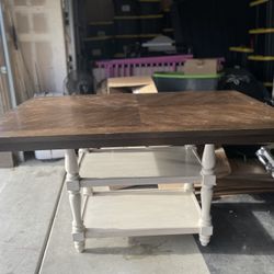 Tall Barstool Height Farmhouse Style Kitchen Table Brown/white No Chairs