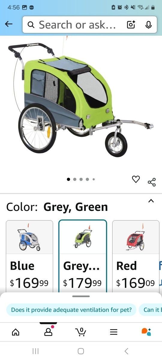 Aosom Dog Bike Trailer 2-in-1 Pet Stroller with Canopy and Storage Pockets