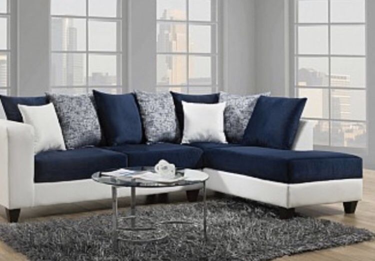 Blue and White Sectional Sofa Couch!!Brand New Free Delivery