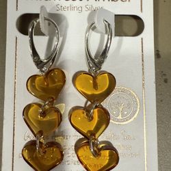 Midwest Amber Heart Dangle Earrings 
