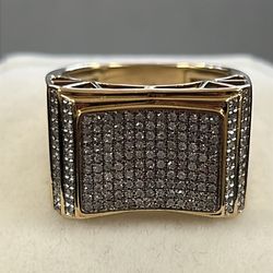 Men’s 10K Yellow Gold Natural Diamond Ring Size 10