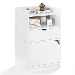 White Nightstand with Drawers and Open Shelf