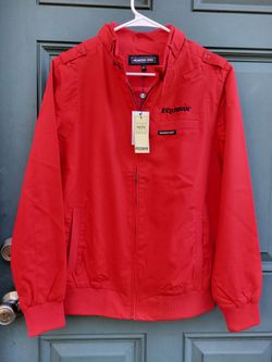 Members Only Iconic Racer Jacket Red Men's Large Equifax Logo Embroidered Bomber NWT