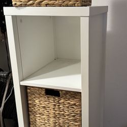 🧺 Container Store White Storage Tower with Woven Baskets