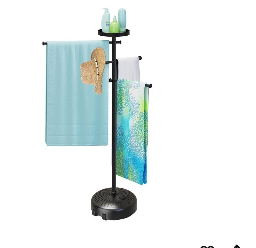 Pool Towel Rack Outdoor with Built-in Tray – Adjustable, Heavy-Duty Towel Racks & Storage for Backyards