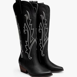 BRAND NEW Dream Pairs Tall Cowboy Boots (Women’s 12) + Black Cowboy Hat – Western Set