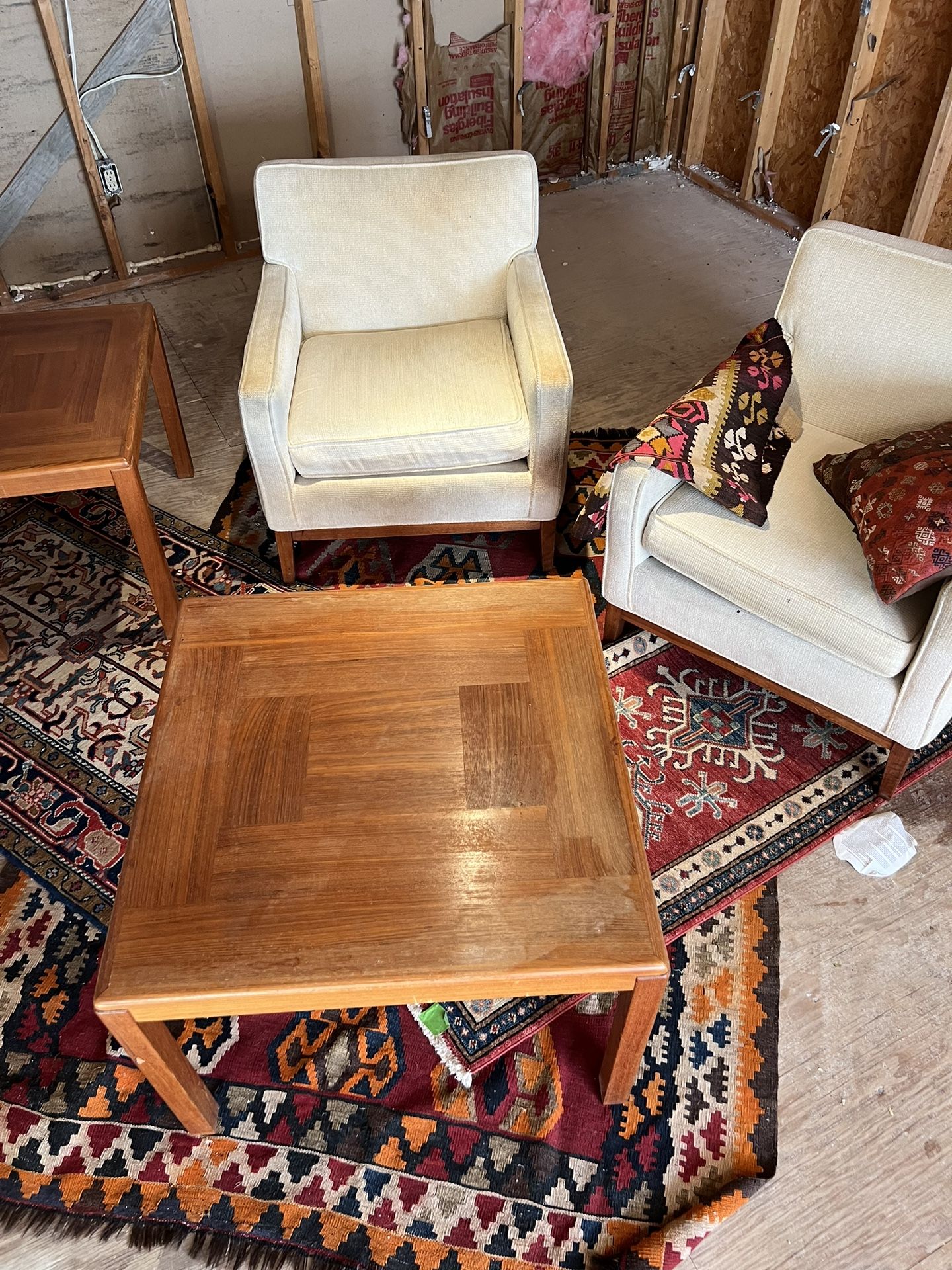 2 Mid Century Chairs with End Tables