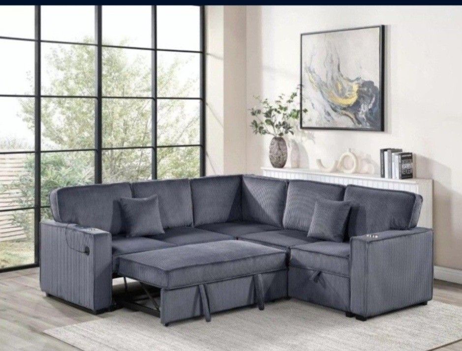 ✅️✅️3-Piece Convertible Sectional
Sleeper Sofa W/Cupholder, Sofa Storage, & USB Ports✅️✅️