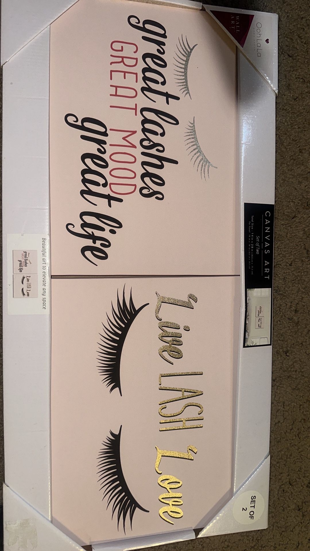 2-Piece Lash Canvas Wall Art – Pink Flirty Glam Décor