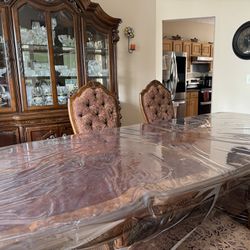 Brown Dinning Table With Chinese Cabinet