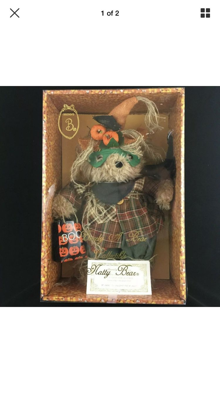 Vintage VTG 1996 NATTY BEAR 16" Barely A Bear Scarecrow Halloween Brinton Brinn's Doll